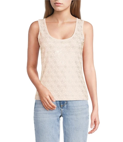 Guess 4G Allover Print Scoop Neck Sleeveless Tank Top