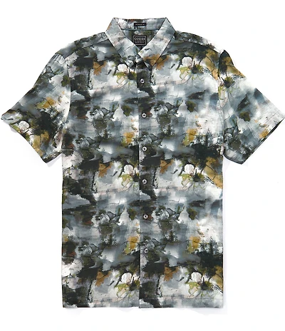 Guess Abstract/Floral Printed Short Sleeve Woven Shirt