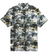 Guess Abstract/Floral Printed Short Sleeve Woven Shirt