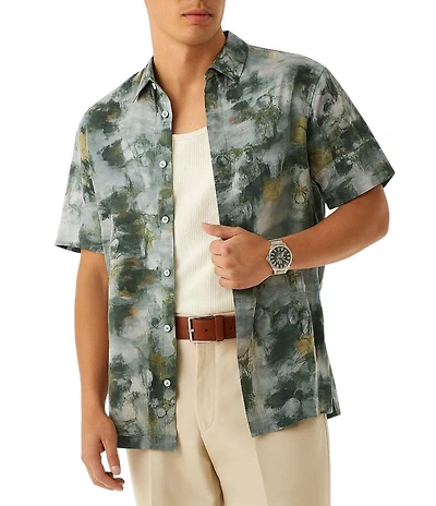 Guess Abstract/Floral Printed Short Sleeve Woven Shirt