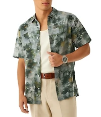 Guess Abstract/Floral Printed Short Sleeve Woven Shirt