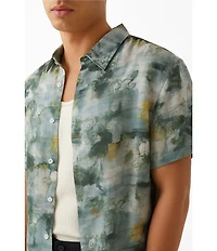 Guess Abstract/Floral Printed Short Sleeve Woven Shirt