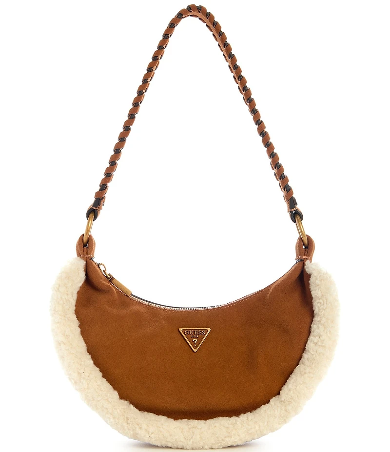 Guess Amita Suede Shearling Trim Hobo Shoulder Bag