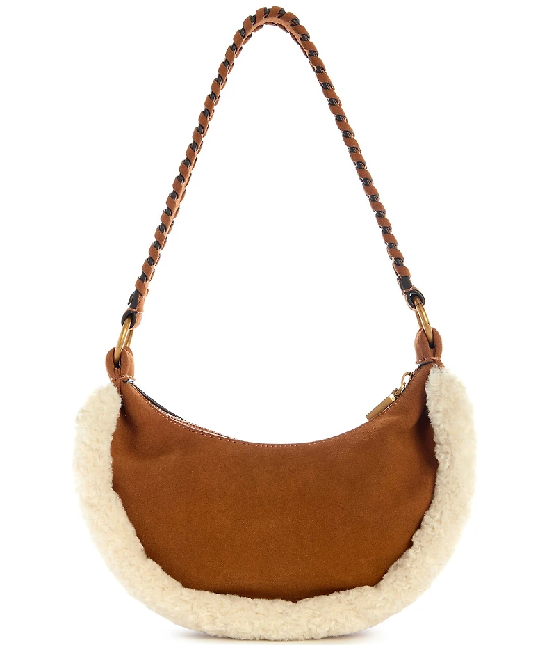 Guess Amita Suede Shearling Trim Hobo Shoulder Bag
