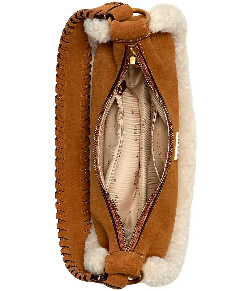 Guess Amita Suede Shearling Trim Hobo Shoulder Bag