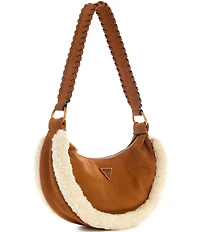 Guess Amita Suede Shearling Trim Hobo Shoulder Bag