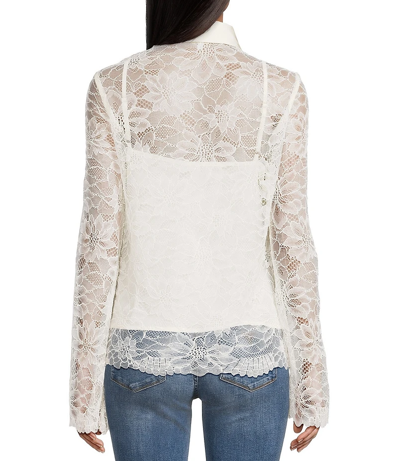 Guess Antoinette Long Sleeve Lace Top With Knit Camisole