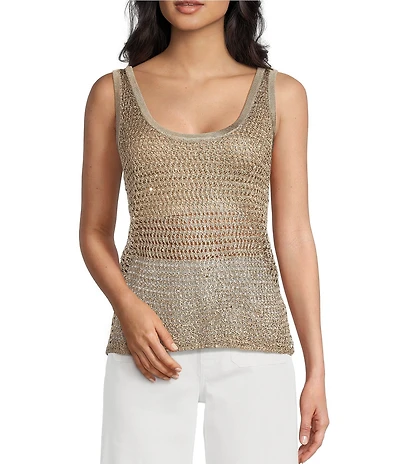 Guess Ava Sleeveless Sequin-Embellished Open-Stitch Tank Top