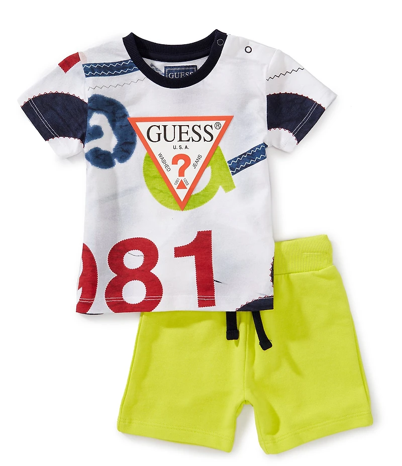 Guess Baby Boys Short-Sleeve Graphic-Printed T-Shirt & Solid Shorts 2-Piece Set