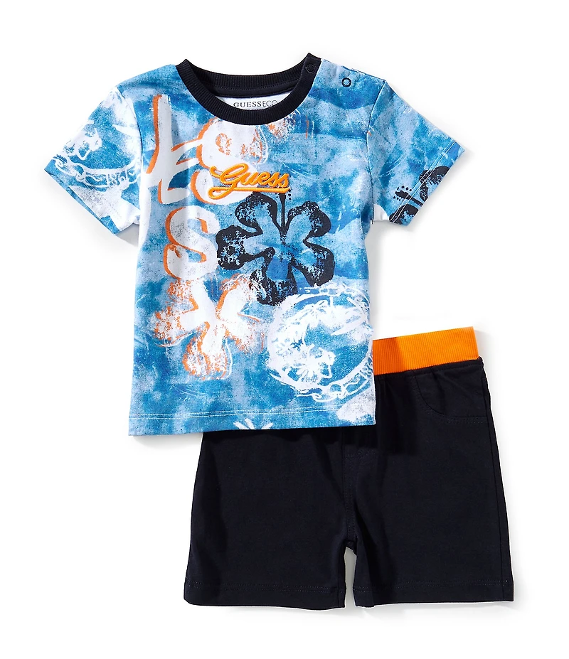 Guess Baby Boys Short Sleeve Postcard-Printed T-Shirt & Coordinating Pull-On Shorts Set