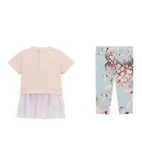 Guess Baby Girls Short Sleeve Graphic Mesh Layer Top & Printed Leggings Set