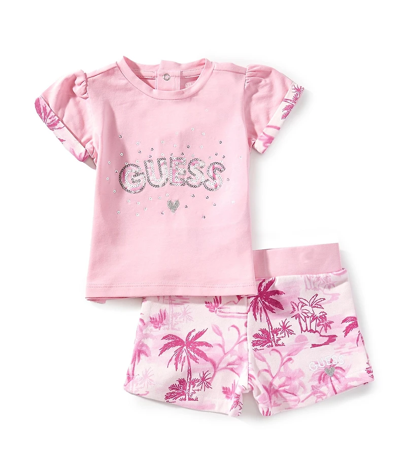 Guess Baby Girls Sparkle Guess Embroidered Short Sleeve T-Shirt & Short Set