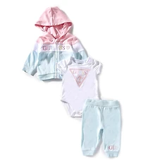 Guess Baby Girls Active Short Sleeve Logo Bodysuit, Sweatshirt & Pants Set