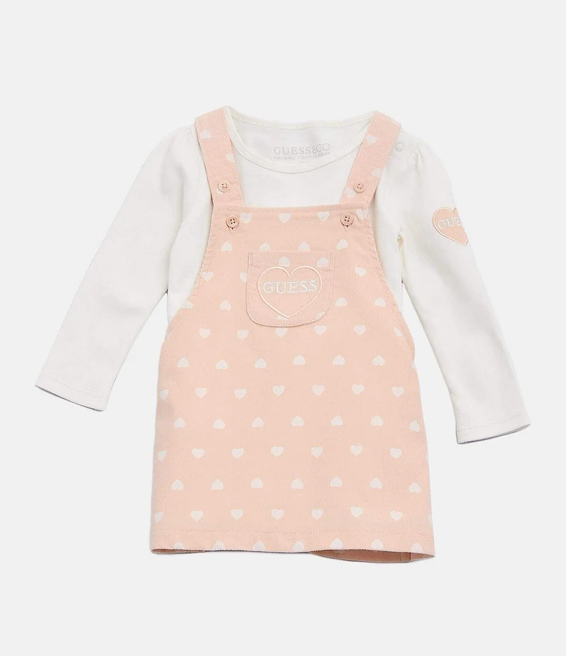 Guess Baby Girls Long Sleeve Bodysuit & Heart Print Skirtall Set