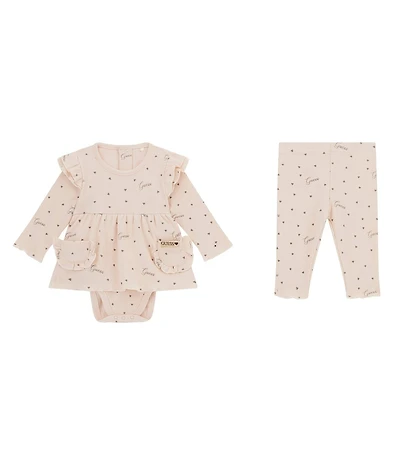 Guess Baby Girls Long Sleeve Logo Heart Skirted Bodysuit & Pants Set