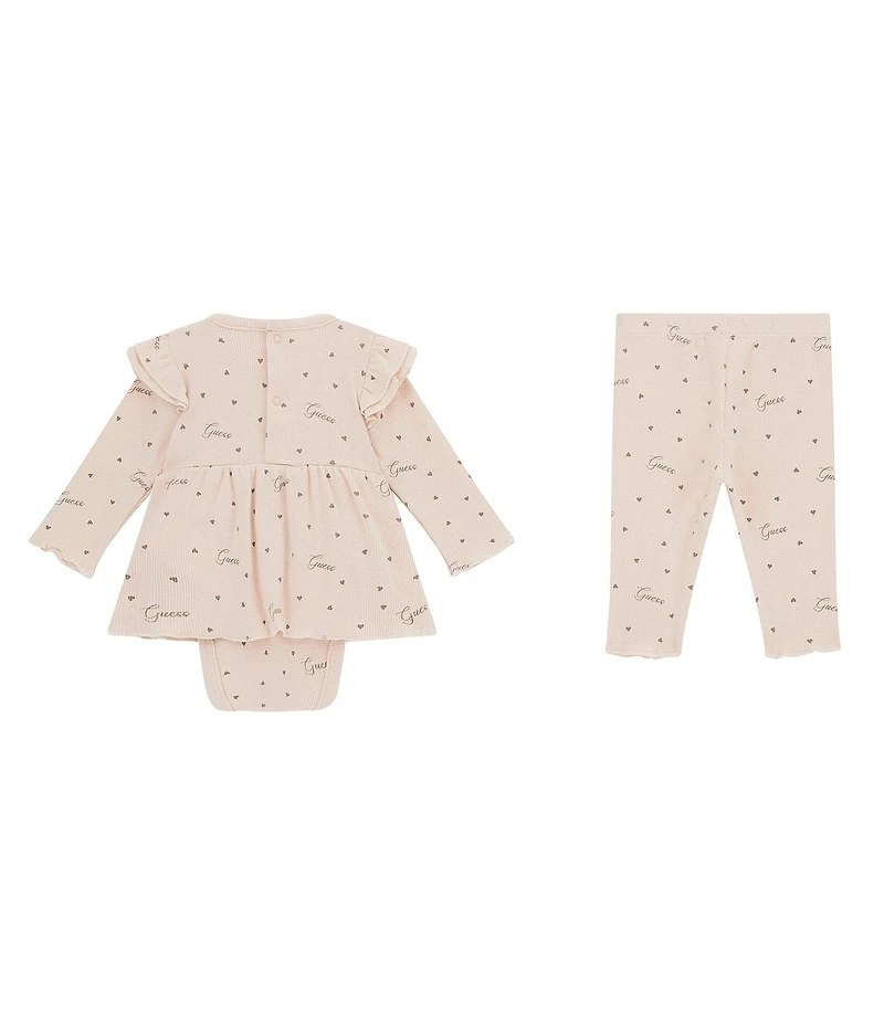 Guess Baby Girls Long Sleeve Logo Heart Skirted Bodysuit & Pants Set