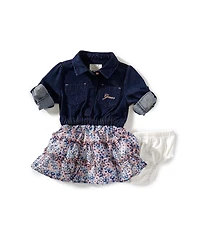 Guess Baby Girls Long Sleeve Mix Fabrics Dress With Bloomer
