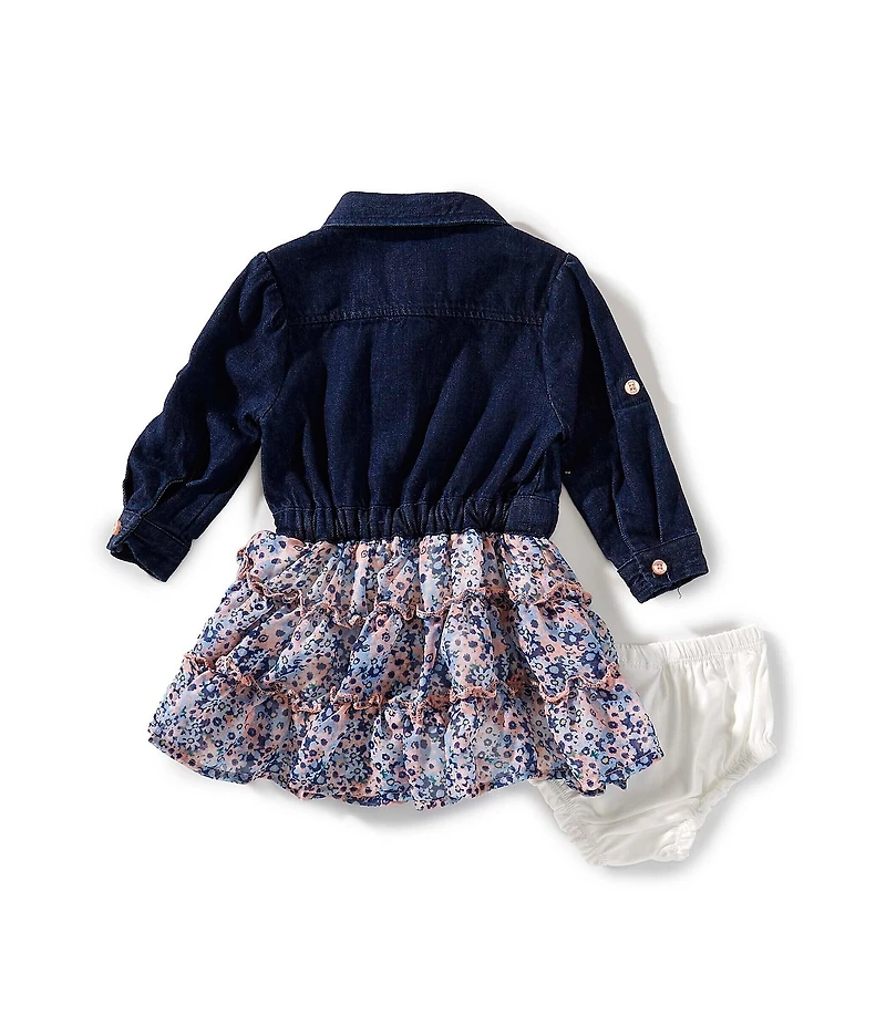 Guess Baby Girls Long Sleeve Mix Fabrics Dress With Bloomer
