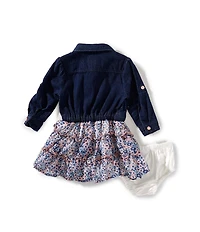 Guess Baby Girls Long Sleeve Mix Fabrics Dress With Bloomer
