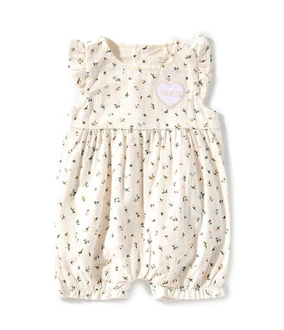 Guess Baby Girls Printed Flutter Sleeve Bubble Shortall