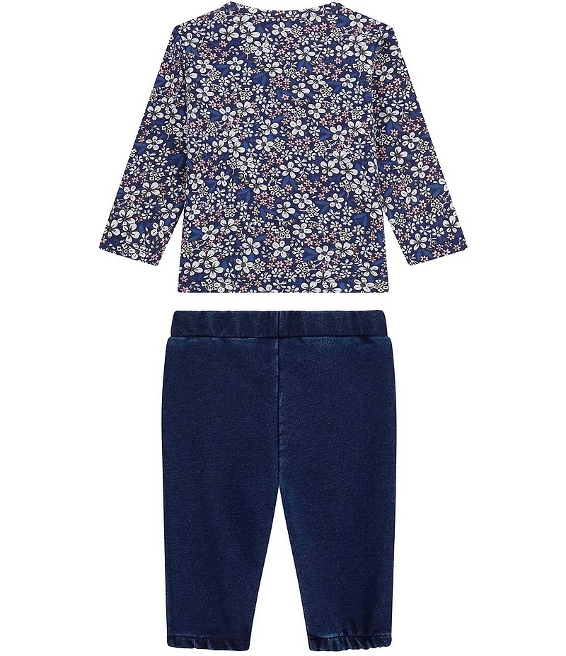 Guess Baby Girls Long Sleeve T-Shirt & Knit Denim Pants Set