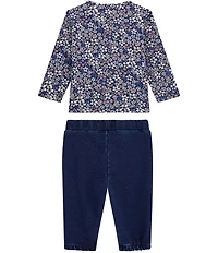 Guess Baby Girls Long Sleeve T-Shirt & Knit Denim Pants Set