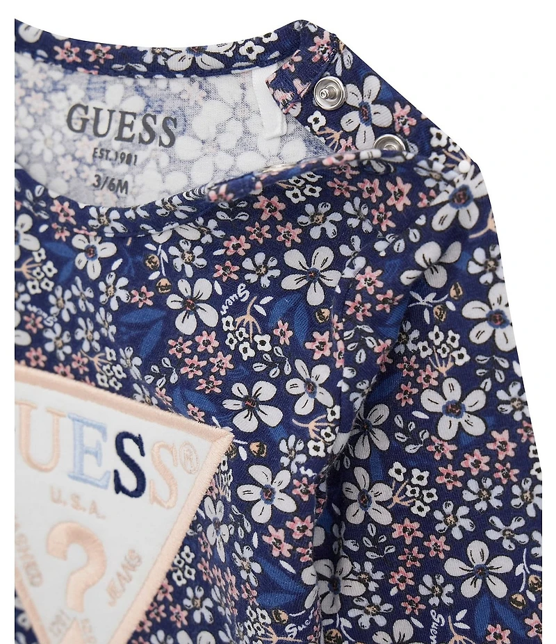 Guess Baby Girls Long Sleeve T-Shirt & Knit Denim Pants Set