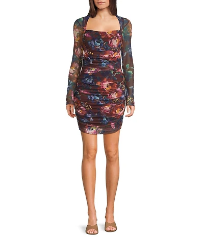 Guess Bernadette Long Sleeve Printed Slinky Mesh Sheath Dress