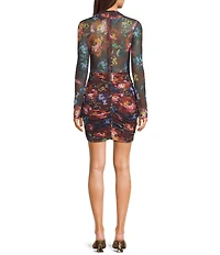 Guess Bernadette Long Sleeve Printed Slinky Mesh Sheath Dress