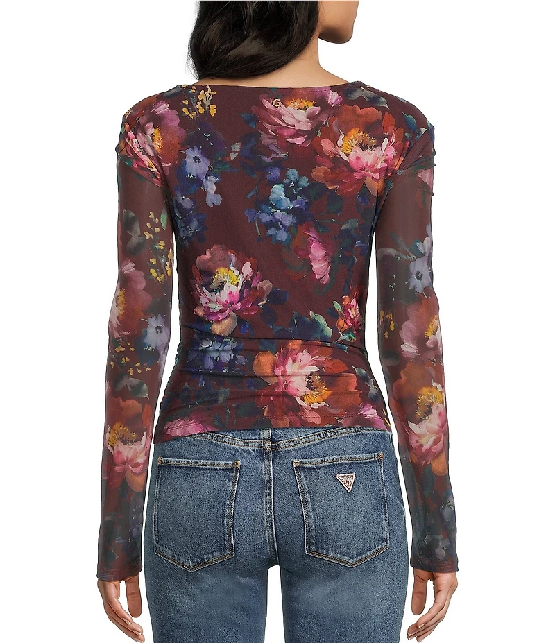 Guess Bernadette Long Sleeve Printed Slinky Mesh Top