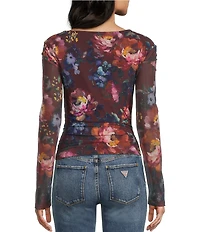 Guess Bernadette Long Sleeve Printed Slinky Mesh Top