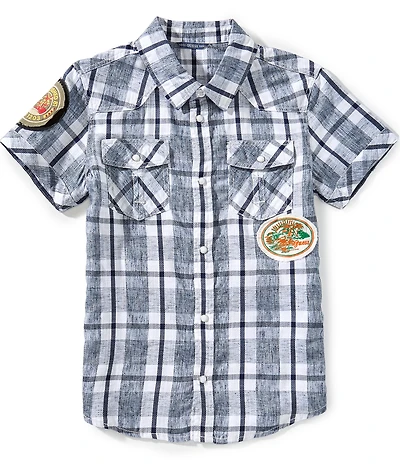 Guess Big Boys Short Sleeve Fancy Check Plaid Shirt
