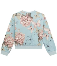 Guess Big Girls Floral Butterfly Graphic Long Sleeve Unbrushed Fleece Top