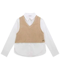 Guess Big Girls Long Sleeve Poplin Shirt With Sweater Vest