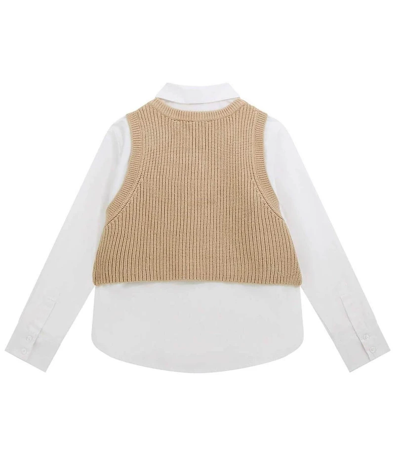 Guess Big Girls Long Sleeve Poplin Shirt With Sweater Vest