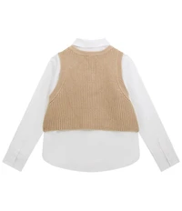 Guess Big Girls Long Sleeve Poplin Shirt With Sweater Vest