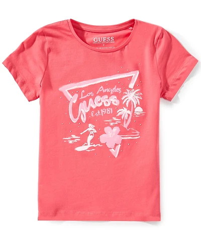 Guess Big Girls Short-Sleeve Glitter Accented Water Print T-Shirt
