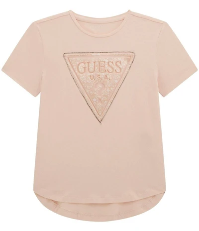 Guess Big Girls Short Sleeve High Low Mixed Media Graphic Logo T-Shirt