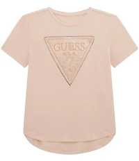 Guess Big Girls Short Sleeve High Low Mixed Media Graphic Logo T-Shirt