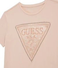 Guess Big Girls Short Sleeve High Low Mixed Media Graphic Logo T-Shirt