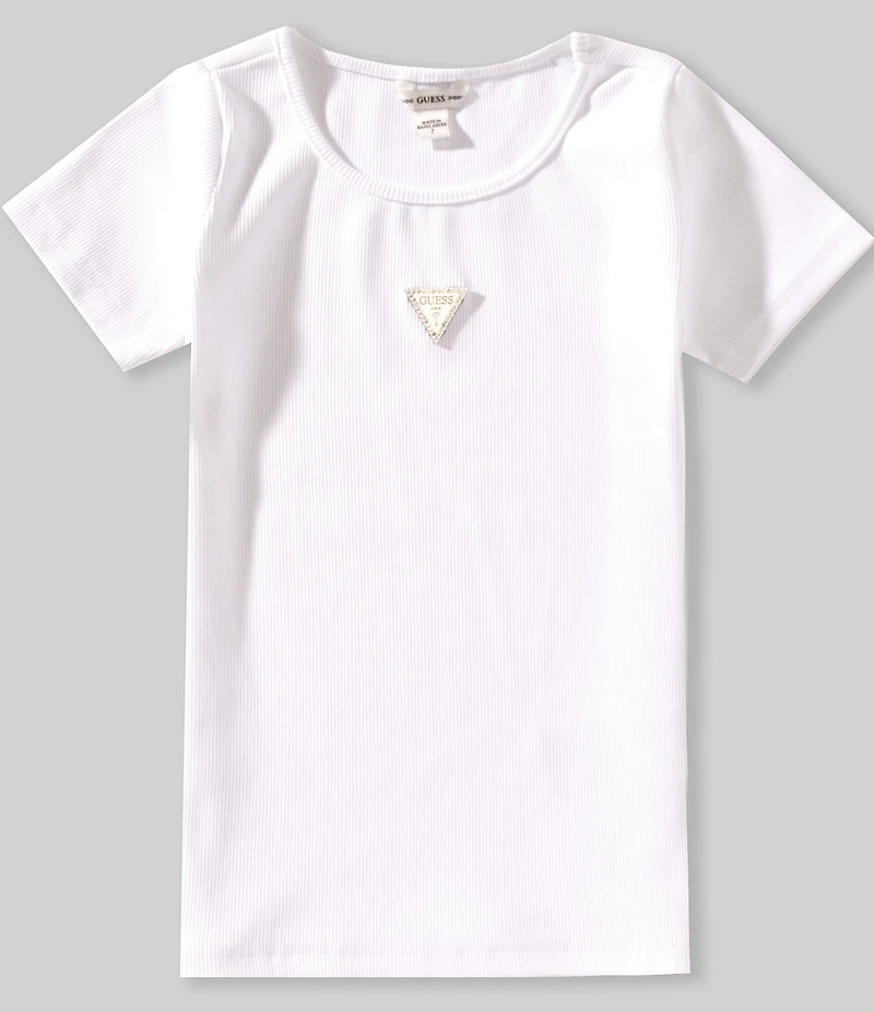 Guess Big Girls Short-Sleeve Metal Rhinestone Triangle Logo T-Shirt