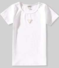 Guess Big Girls Short-Sleeve Metal Rhinestone Triangle Logo T-Shirt