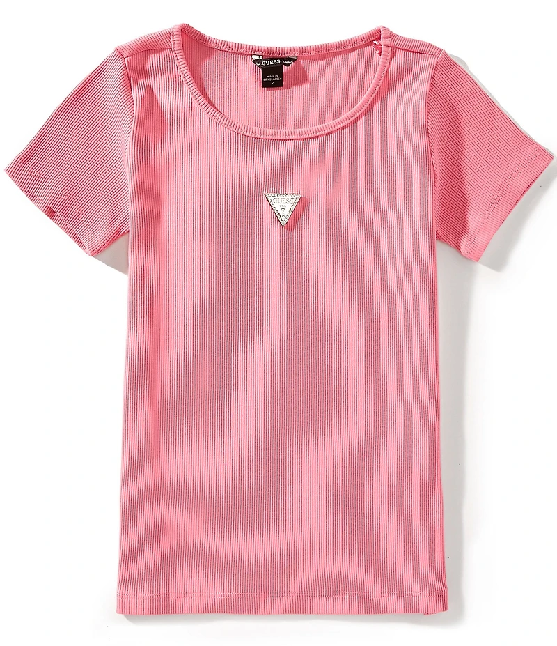 Guess Big Girls Short-Sleeve Metal Rhinestone Triangle Logo T-Shirt