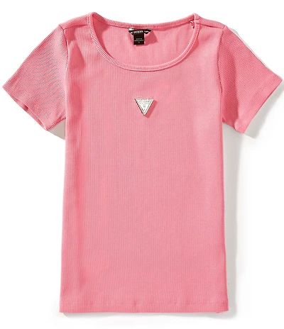 Guess Big Girls Short-Sleeve Metal Rhinestone Triangle Logo T-Shirt