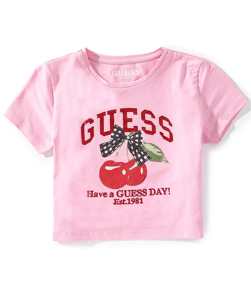 Guess Big Girls Heat-Sealed Rhinestone-Embellished Cherry Screenprinted T-Shirt