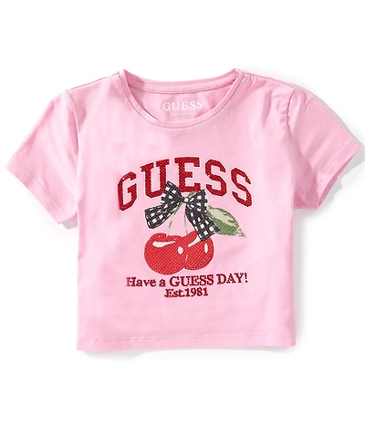 Guess Big Girls Heat-Sealed Rhinestone-Embellished Cherry Screenprinted T-Shirt