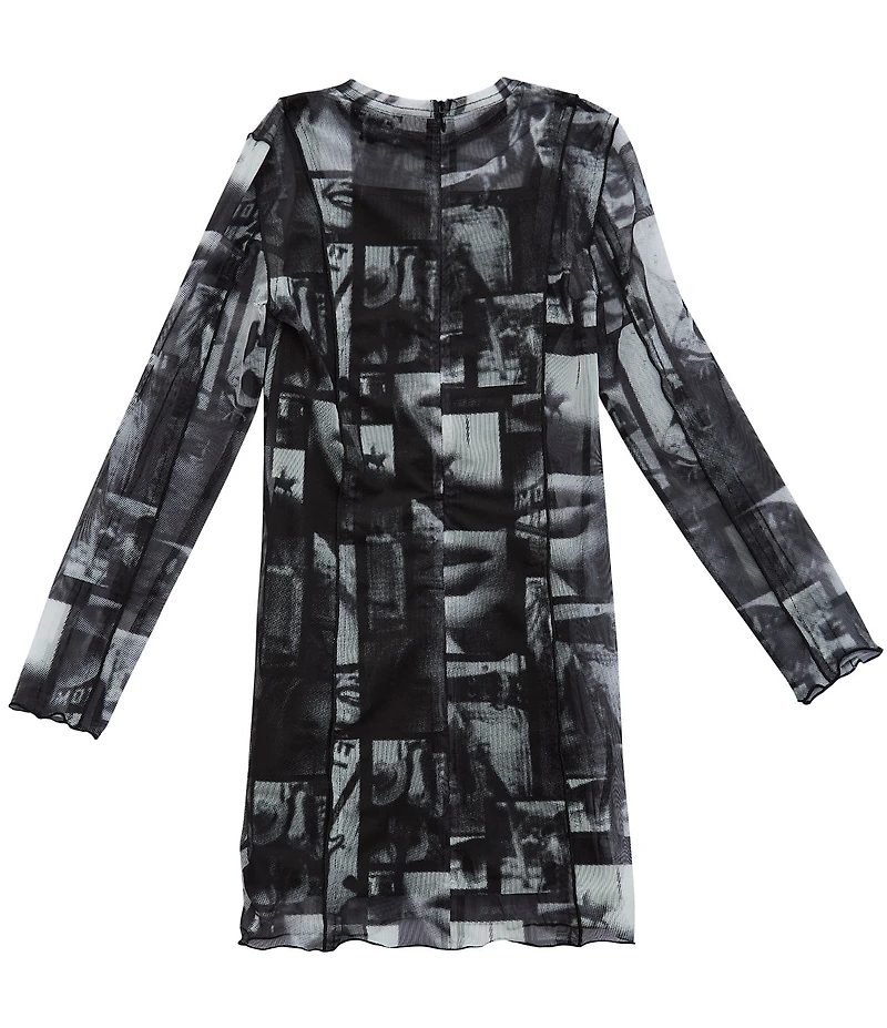 Guess Big Girls Mesh Long-Sleeve Printed Mesh Dress