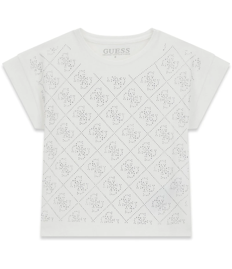 Guess Big Girls Rhinestone Bow Shot-Sleeve Organic Cotton T-Shirt