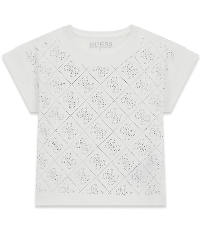 Guess Big Girls Rhinestone Bow Shot-Sleeve Organic Cotton T-Shirt