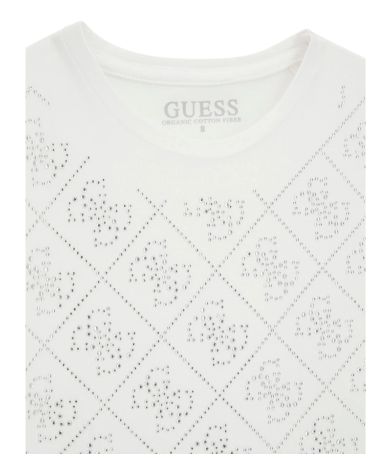 Guess Big Girls Rhinestone Bow Shot-Sleeve Organic Cotton T-Shirt